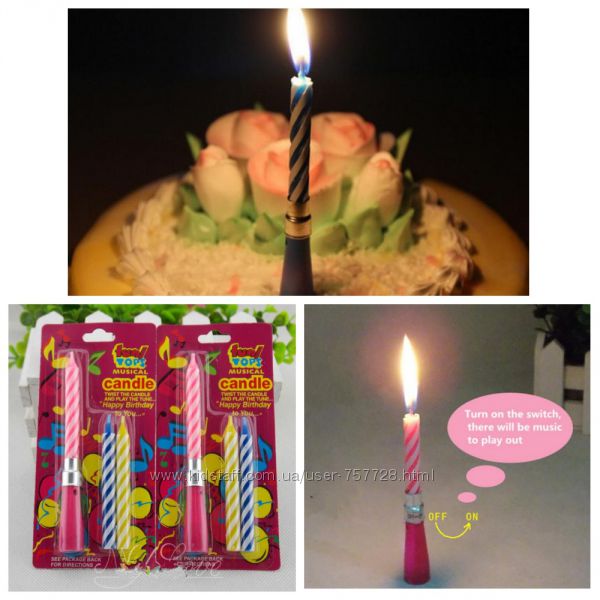 Свеча для торта музыкальная с 2 запасными свечами
