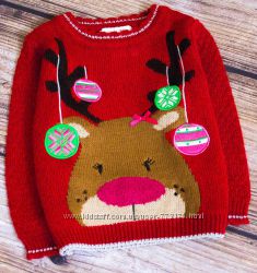 Очень красивый красный свитер с оленем George 1, 5-2 года