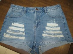 Модные высокие джинсовые шорты-рванки, размер 14 наш 48-50