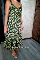 Яркое коттоновое цветочное миди платье-сарафан немецкий бренд linea m-l