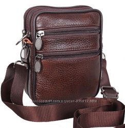 Чоловіча шкіряна сумка через плече es9950 Brown поясна барсетка коричнева