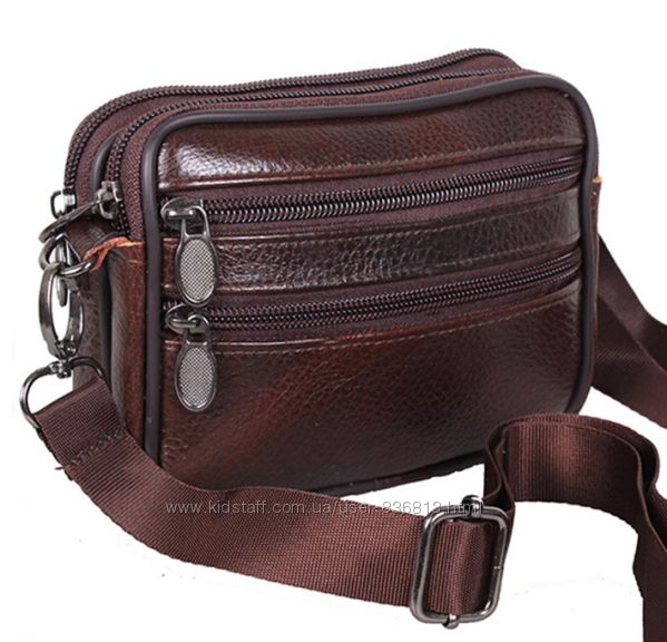 Чоловіча сумка шкіряна через es9947 Brown плече барсетка поясна коричнева