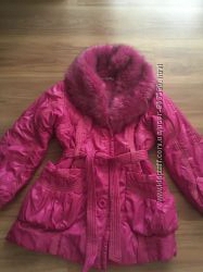 Распродажа розовая куртка с мехом рост 164