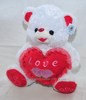 Мягкий мишка с сердцем валентинка белый медведь 