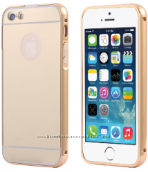 Золотой чехол для iphone 5 5S 6 6S 7 7S алюминий и зеркальный акрил