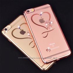 Силиконовый чехол Diamond Love Gold для IPhone 6 6s золотой или розовый