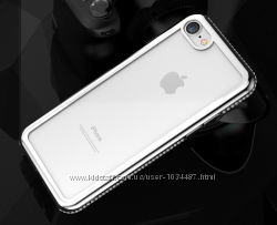 Силиконовый чехол с серебряными камнями Сваровски для Iphone 6 6s 7 8 7p 8p