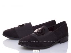 Женские черные туфли лоферы замшевые на резинке 38