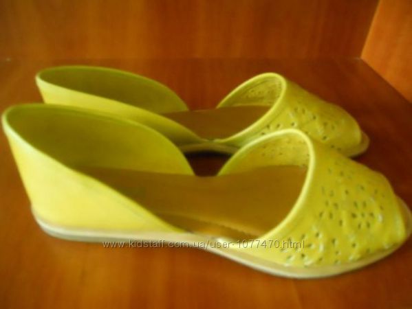Босоножки сандали балетки открытый носок натурал кожа желтые стелька 23 см