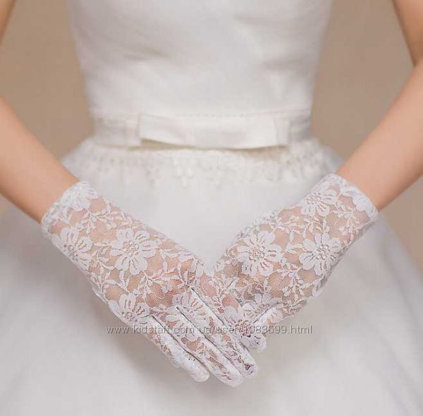 Свадебные перчатки с пальцами кружевные, до запястья, короткие