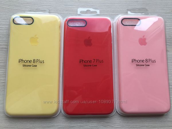 Силиконовый чехол для iphone 7plus 8plus красный розовый желтый в упаковке