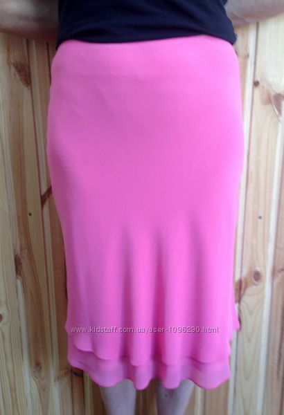 Летняя ярко-розовая юбка двухслойная до колена, 40-42 размера