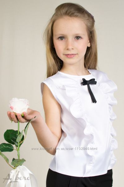 Белый топ, школьная блузка Albero с коротким рукавом Размеры 122- 158