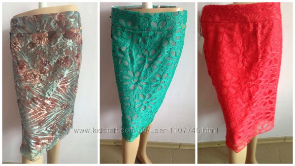 Женская юбка карандаш миди, трикотаж/гипюр, р. L-3ХL, Украина 
