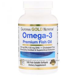 iHerb. California Gold Nutrition, Омега-3 витамины, 100 капсул. 