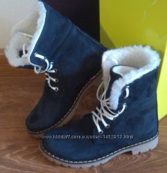Timberland Зимние женские синие ботинки из натуральной кожи нубук 