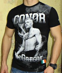 Мужская футболка с принтом 3D Conor McGregor. Черная.