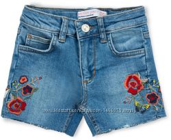 Стрейчевые джинсовые шорты с вышитыми цветами для девочки  на 9 и 12 лет.