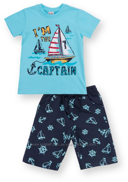 Летний комплект в морском стиле для мальчика футболка и шорты на 2-6 лет.