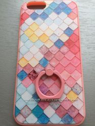 Чехол разноцветная чешуя розовый ободок силикон IPhone 6 6S 7 8