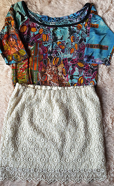 Короткая кружевная юбка молочная на подкладке H&M р.8&9238&92s-m&9244-46