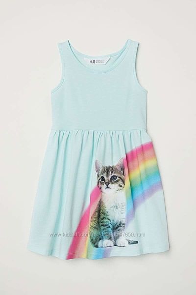 Мятный сарафан, платье с котенком на девочек, H&M