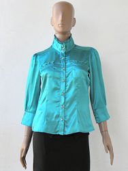 Оригінально пошита блузка з бірюзової тканини 44-46 розміри 38-40 євророзм