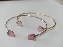Набор браслетов с розовыми вставками серебристый и золотистый