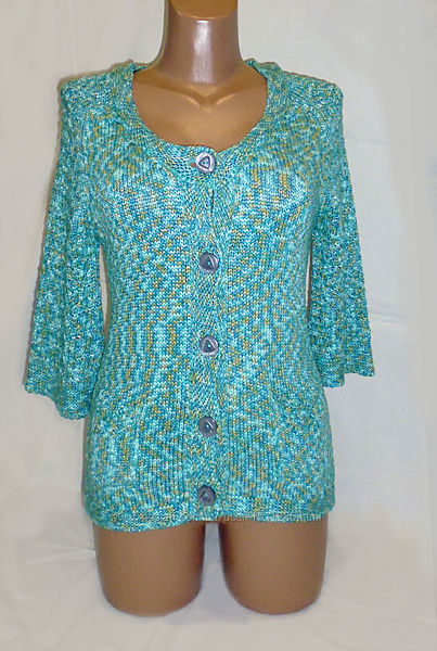  Меланжевая кофта бирюзового цвета.