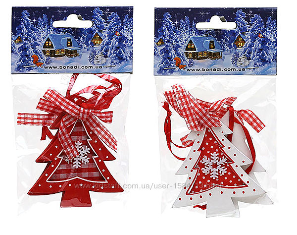 Набор 2шт новогодних украшений 8см в форме елочки, 2 вида