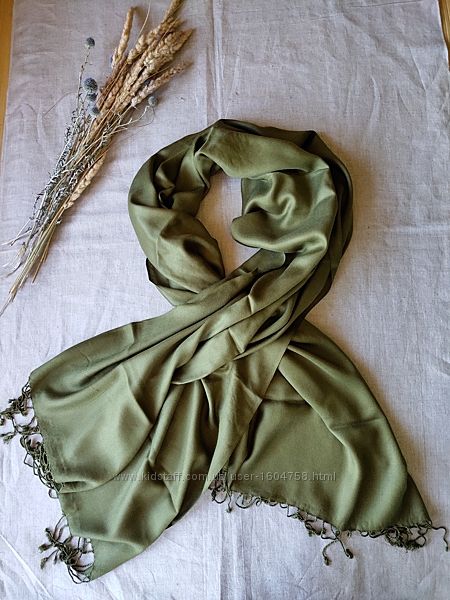 Широкий шарф палантин вискоза хаки 