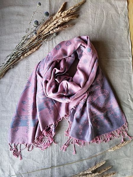 Широкий шарф палантин шерсть шелк