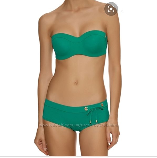 Зелёный купальник бандо / балконет плавки хипстеры / пушап huit 8
