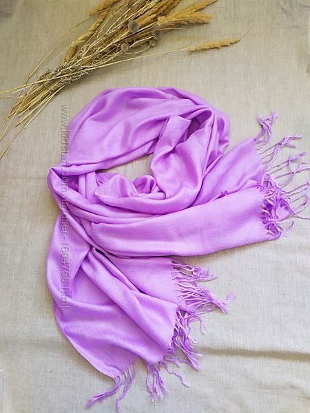 Лиловый широкий шарф палантин / шаль/ хиджаб кашемир шелк 