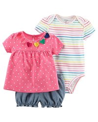 Боди Футболка Шорты Carters. Летний комплект тройка для девочки 121I129