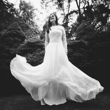M-XL Платье свадебное кружево, кристаллы, беж, nude 