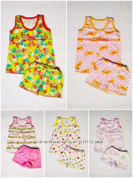 Летняя пижама для девочки майка и шорты 1, 2, 3, 4, 5, 6 лет