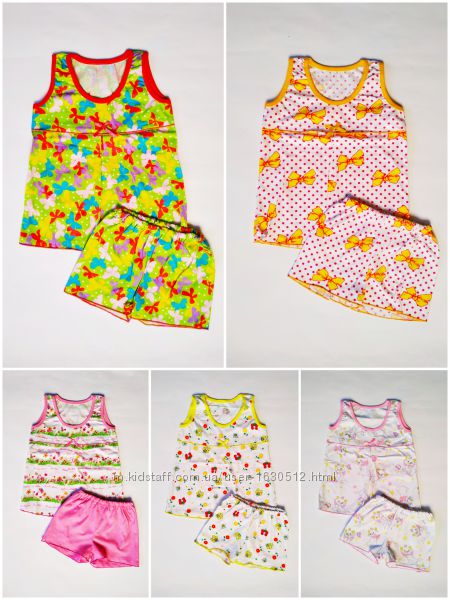 Летняя пижама для девочки майка и шорты 1, 2, 3, 4, 5, 6 лет