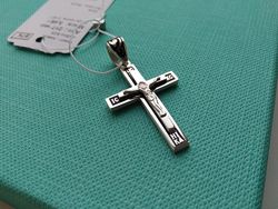Серебряный крестик крест с черной эмалью Спаси и сохрани серебро 925