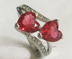 Кольцо, покрытое серебром с розовыми кристаллами код 975