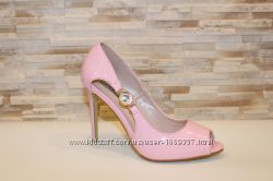 Туфли летние женские розовые лаковые на каблуке код Б199