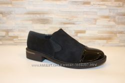 Туфли черные замшевые с лаковым носочком Т309