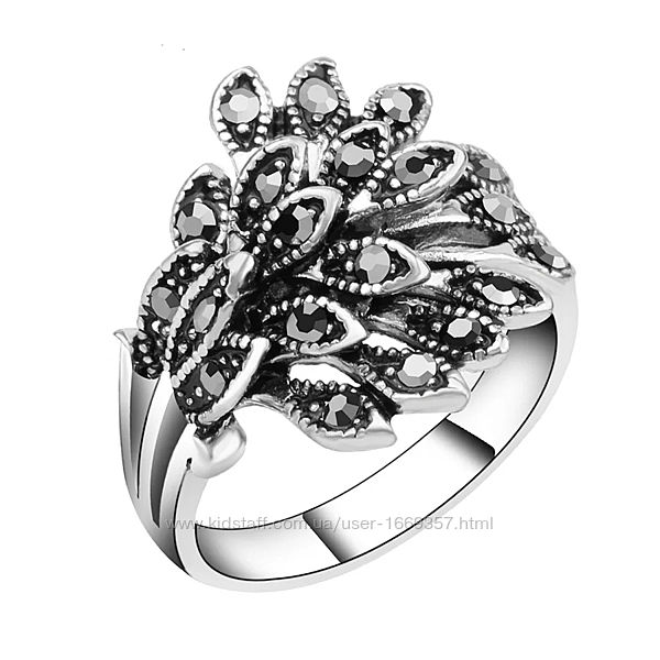 Кольцо женское с кристаллами, покрытое серебром код 871