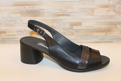 Босоножки женские черные на небольшом каблуке натуральная кожа Б341