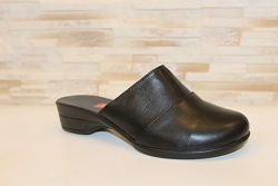 Шлепанцы сабо женские черные натуральная кожа на небольшом каблуке Б251