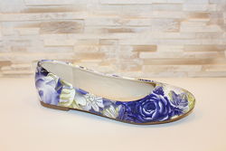 Балетки туфли женские синие цветы Т1096