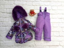Зимний комплект полукомбинезон и куртка для девочки 86-124 см