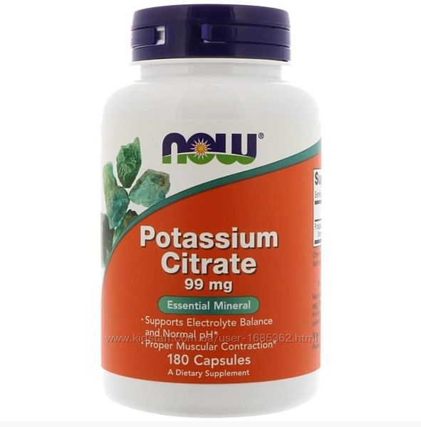 Акция Potassium Citrate, 180шт, Now Foods, Калий, витамины США