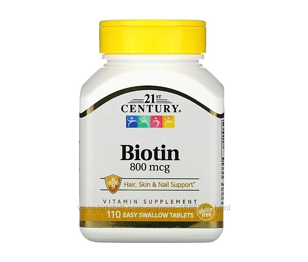 Акция 21st Century, Biotin, Биотин, 800 мкг, витамины, оригинал, США