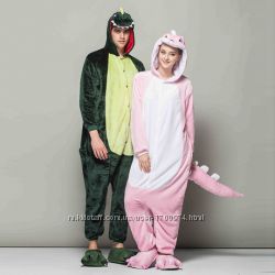 Кигуруми пижама Розовый и Зелёный Дракон Крокодил Кігурумі Зелений Діно